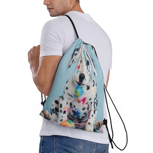 Funny Little Dalmatian Puppy Pattern Drawstring Backpack Bag - Sports Gym Sack For Women Men3