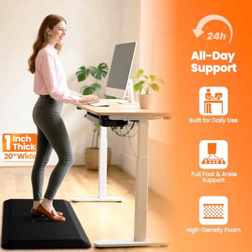 Image of 1-Inch Thick Anti-Fatigue Mat for Kitchen and Standing Desk, 20 inchx32 inch, Black