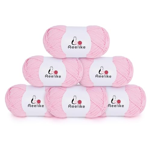 Image of Aeelike Size 3 DK Light Pink Cotton Blend Yarn for Crocheting, 6-Skein | Each Skein 100g, Gift Projects, Gentle Hand Feel, Smooth Stitching, Machine Washable