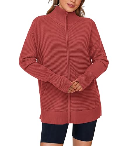 Image of PRETTYGARDEN Womens Long Sleeve Zip Up Ribbed Cardigan Sweaters