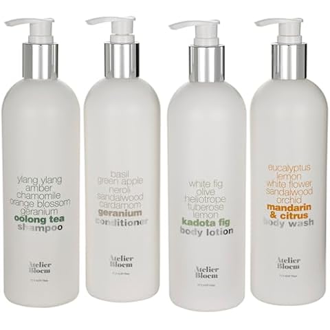 Atelier Bloem Bath & Body Set with Mandarin & Citrus Body Wash, Kadota Fig Body Lotion, Oolong Tea Shampoo, and Geranium Conditioner - Kimpton Hotel Collection - 16 oz. Bottles Cover