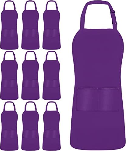 Utopia Kitchen Adjustable Bib Apron (10-Pack) Chef Cooking Kitchen Men Women Waitress Server Work Aprons with Pockets (Purple, 10 Pack)