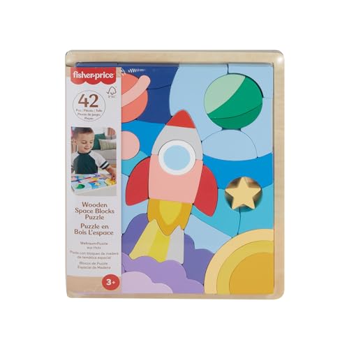 Fisher-Price Spielzeug für Kindergartenkinder Weltraum-Puzzle aus Holz mit Stapelblöcken… – Ansicht 1