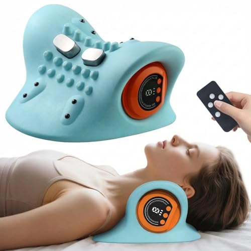 Neck Massager Back Shoulder and Neck Massager with Heat with Heat 3 in 1 Portable Electric Massage Device 3 Modes Cervical Neck Traction Pillow Adjustable Intensity for Home Office Travel Use (BU