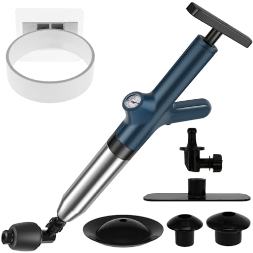WhSunVo Toilet Plunger Kit High Pressure Air Toilet Plunger with Real-Time Barometer Stainless Steel Drain Clog Remover Powerful Sink Plunger Plumbing Tools for Toilets Floor Drain Kitchen Sink