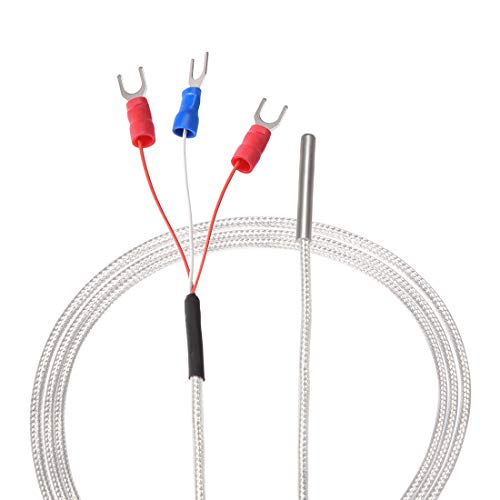 uxcell Sonda Sensor Temperatura PT100 RTD, Cable Termopar 3 Hilos Acero Inoxidable 100 cm, 2B grado