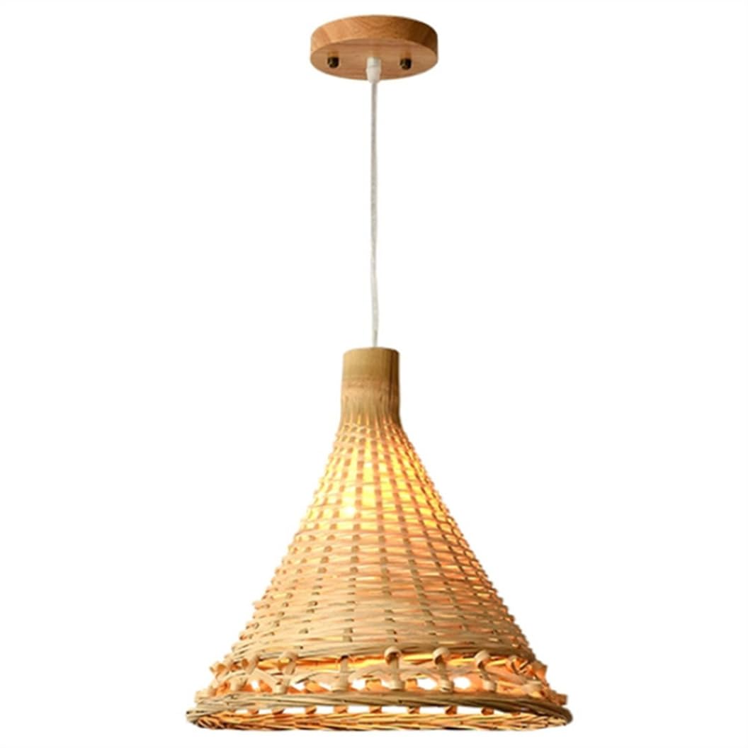 SHUANGZ Hand-Woven Bamboo Pendant Light 13.7" Bohemian Cone Shape Shade Beige Wicker Dining Lights Ceiling Farmhouse Hanging Lamp E26 Socket for Restaurant Kitchen Island Bedroom Foyer Entry