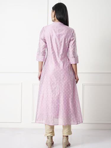 Image of rangita Off White Chanderi Calf Length Printed Flared Kurti for Women | Kurta for Women
