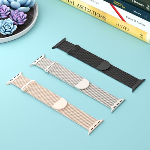 Image of 3 Pack Mesh Metal Magnetic Compatible with Apple Watch Bands Women Men | Stainless Steel Loop Strap for iWatch Band 38mm 40mm 41mm 42mm 44mm 45mm 46mm 49mm Series 11 /10 /9 /8 /SE /7 /6 /5 /4 /Ultra 3 2 1
