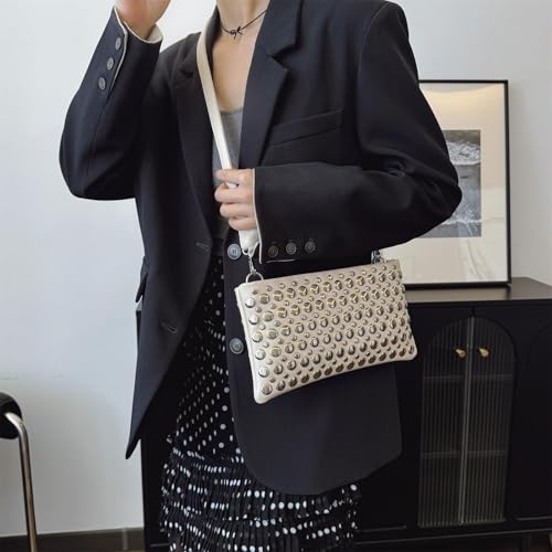 Trendy Studded Shoulder Crossbody Bag for Women Vegan Leather Satchel Handbag Rivets Tote Purse4