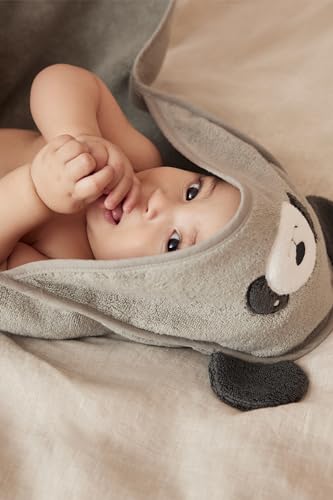 Image of MORI Baby Hooded Bath Towel with Panda Design in Grey - Unisex Soft Wrap Cloth for Infants and Newborns - 30 x 30 inch