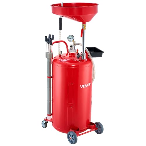 VEVOR 21 Gallon Waste Oil Drain Tank Air Operated Portable Oil Drainer with Adjustable Funnel Height Industrial Fluid Drain Tank with Wheels Fluid Fuel Transfer Drainage for Auto Repair Shops Red