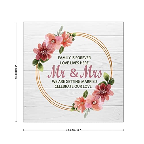 Plaque murale en bois Mr & Mrs contre les murs vides