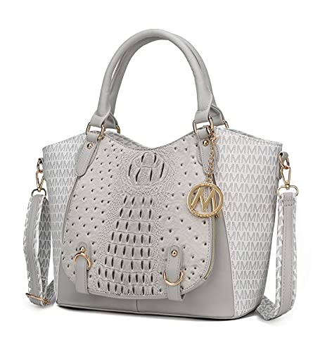 Mia K Collection Bolsa de ombro para mulheres, de couro de poliuretano, com alça superior, alça transversal, bolsa de mão, Jacqueline Branco, Large