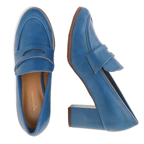 Women Chunky Block Heel Loafers Pumps Round Closed Toe Slip On Oxford Loafer Shoes Mid Heel Classic Work Pumps for Office Ladies Matte Leather Formal Business Dress Shoe Vintage 4-11 M US3