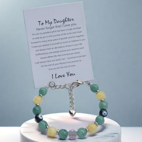 Image of DOLON Handmade Crystal Beaded Heart Charm Bracelet for Daughter Adjustable Birthday Christmas Jewelry Gift from Mom Dad