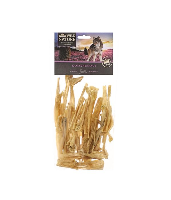 Dehner Wild Nature Hundesnack, Premium Hundeleckerli glutenfrei / getreidefrei, Kausnack für ernährungssensible Hunde, Kaninchenhaut, 150 g