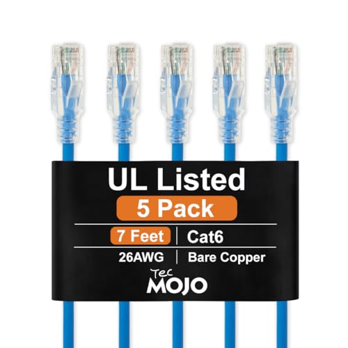 Cable Ethernet Cat6 de 7 pies, 5 unidades, azul miniatura 1