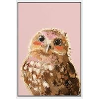 SIGNWIN Framed Canvas Wall Art Cute Nursery Baby Owl in Pink Color Animals Wildlife Oil Painting Modern Art Contemporary Portrait Fun Pastel for Living Room, Bedroom, Office - 16