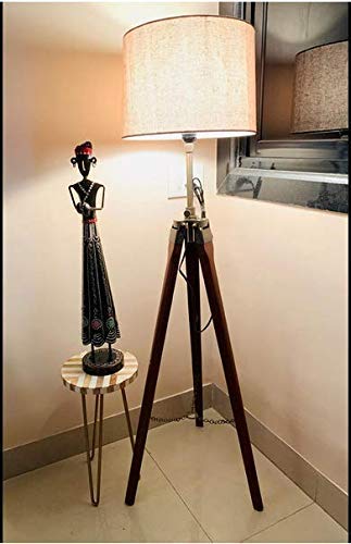 Home Decor Floor Lamp For Bedroom Living Roommodern Designed Jute Fabric With Khadi Shade Wooden Italian Crafter Decorative Antique Tripod Standing Floor Lamp (Brown)Pack of 1