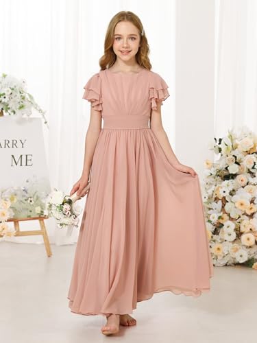 Dresses for Girls Ruffle Sleeve Flower Girl Dress Chiffon Toddler Pretty Wedding Party Bridesmaids Maxi Dress4