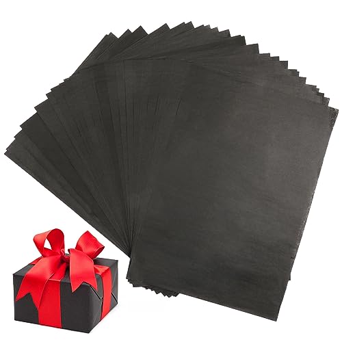 Seidenpapier Schwarz 30x21cm, Tikplus 60 Blatt Geschenkpapier zum Verpacken, Transparentpapier Verpackungsmaterial, Bastelpapier zum Kreieren von Pompoms, Papierblumen, Tischdeko (Schwarz)