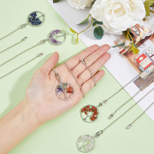 Image of DICOSMETIC 5Pcs Ceiling Fan Pull Chain Stone Flat Round with Tree of Life Pendant Decoration Chains Lights Fan Beaded Ball Chain Extension for Lamp Extenders Replacement