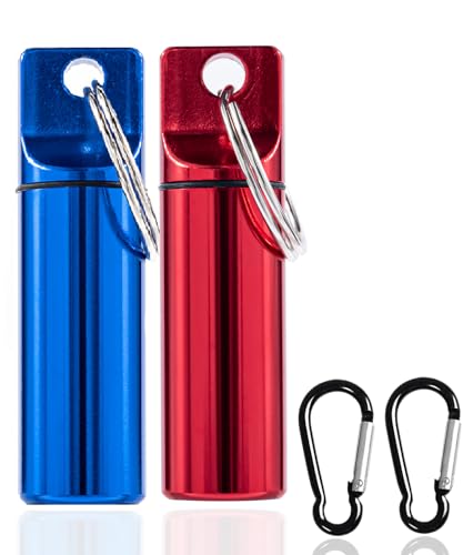 Morn Light 2 Pack Travel Spice Containers with Spoon Airtight Mini Jars with Carabiner Salt & Pepper for Camping Hiking Picnic (Blue+Red)