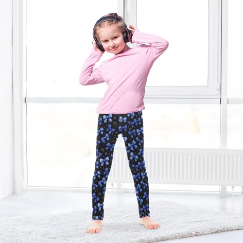 Girls Leggings Blue Bow Ribbons Black Soft Toddler Leggings for Girls Kids Pants Size 4T-10T4