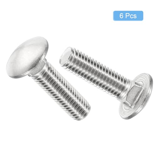 Image of uxcell 1 /2-13x1-3 /4 Carriage Bolt, 6pcs Round Head Square Neck Screws, 304 Stainless Steel, Fully Threaded, Silver