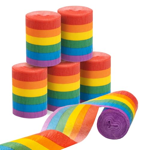 PIGETALE 6 Rolls Rainbow Party Streamers Crepe Paper Rainbow Party Decorations for Christmas Birthday Wedding Bachelorette Bridal Baby Shower Pride Party Candyland Backdrop DIY Supplies Art Crafts