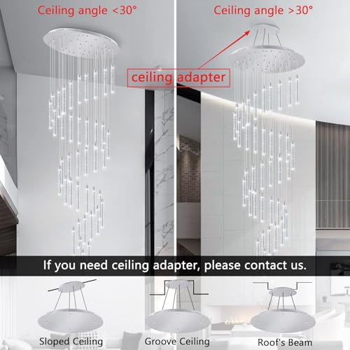 Image of 40 Lights Modern LED Crystal Chandeliers for Staircase 236'' Long High Ceiling Chandelier Dimmable Spiral Crystal Chandelier Hanging Light Fixture for Entryway Staircase Foyer Hallway