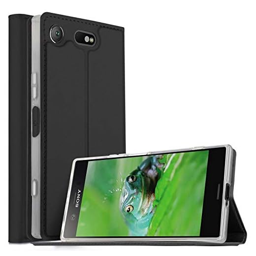 Verco mobilfodral för Sony Xperia XZ1 Compact, Premium bokväska flip fodral för Sony XZ1 Compact skal plånboksfodral pu läderväska [integrerad magnet], Svart