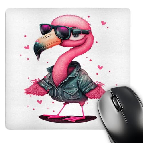 3dRose Cool Pink Flamingo in A Jacket and Sunglasses Illustration - Mouse Pads (mp-378097-1)