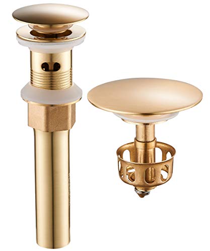 REGALMIX Sink Drain Brushed Brass with Overflow Bathroom Pop Up Drain Stopper Assembly Vessel Sink,Anti-Explosion And Anti-Clogging Drain Strainer, RWF083F