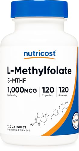 Nutricost Methylfolate 1000mcg 120 Vegetarian Capsules Gluten Free