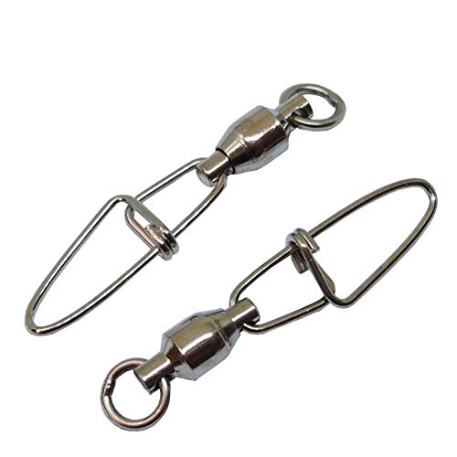 Unclesport 50pcs Fishing Ball Bearing Swivel with Insurance Snap Heavy Duty Saltwater Freshwater Bass Fishing Swivels Carp Fishing Connector 1#-0.98