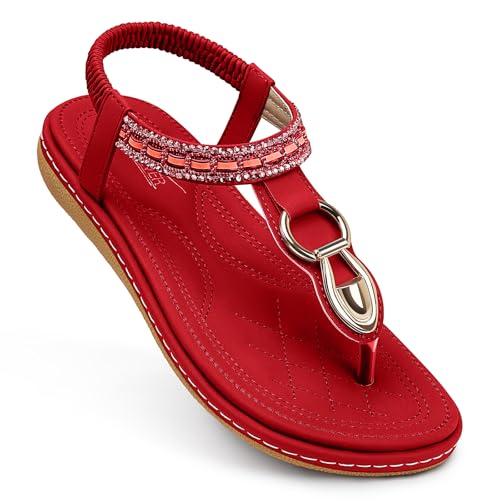 Image of SHIBEVER Flat Sandals for Women Dressy: Comfortable Thong Slip On Sandal