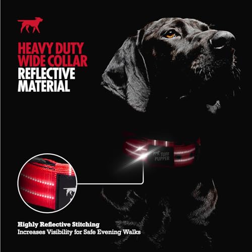Image of Tuff Pupper Heavy Duty Tactical Dog Collar | 1.5 inch Wide Ballistic Nylon | Reflective Stitching | Integrated ID Tag Holder | Stainless Steel Buckle | Padded Lining | Medium & Large Dogs (Red, Medium)