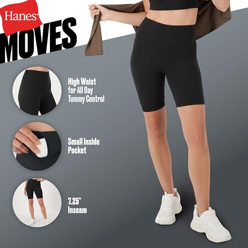 Hanes Women's Moves Bike, Soft & Stretchy Workout Shorts with Interior Pocket, Moisture-Wicking, 3” Or 7" Inseam4