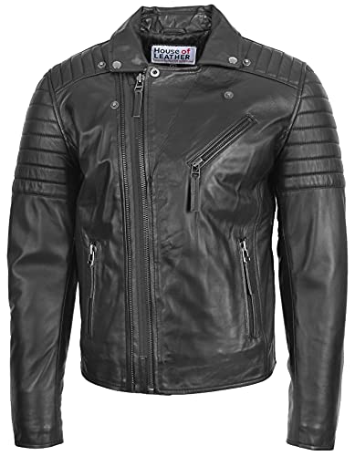 Chaqueta Biker de Cuero para Hombre Negra miniatura 3