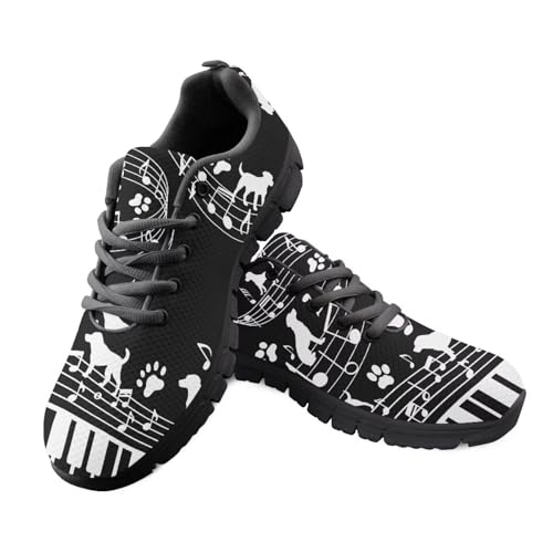 Fuxowvby Women's Piano Cat Walking Sneakers Cross Training Cozy Casual Flat Loafers Lightweight Workout Shoes Running Tennis Holiday Shoe Non-Slip Breathable Sport Sneaker for Womens Black US 7