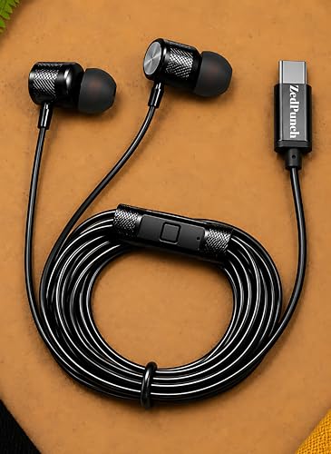 Image of ZedPunch Gaming Type-C Wired Earphone with Mic, 10mm Dynamic Bass Driver, Magnetic in-Ear Headphones, Low Latency Sound for Gaming, 1 Button Control, HD Calling, Voice Assistant, (Dark Black)