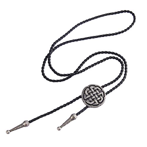Image of Western Black Bolo Tie for Men and Women,Native American Leather Bolo Tie String