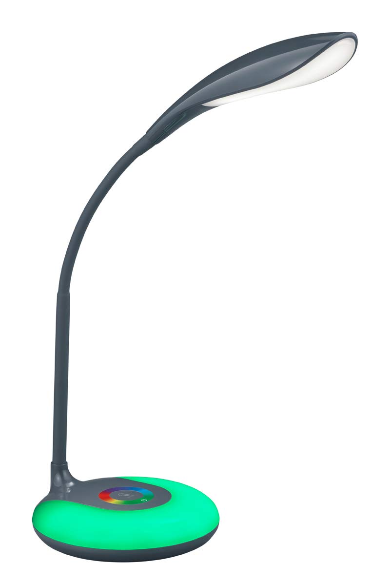 Flexible Schreibtischleuchte KRAIT in Anthrazit mit Touch Dimmer, USB Anschluß + RGB Farbwechsler