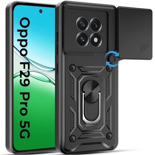 Image of A rtistque Armor Bumper Back Case Cover for Oppo F29 Pro 5G | Stylish Ring Holder & Inbuilt Stand | Sliding Camera Cover | Shockproof TPU Protective Design | Oppo F29 Pro Back Cover - Black