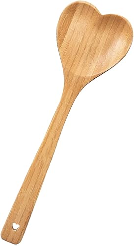 Miniatura 1 de Housoutil Cuchara de postre de bambú resistente Cuchara grande para cocinar diseño de corazón Herramienta de cocina casera