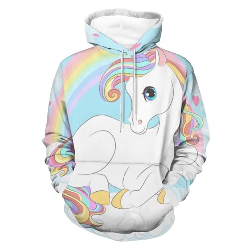 Hoodie Licorne Arc-en-Ciel unisexe en taille S pour un style décontracté