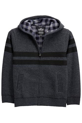 X RAY Boys (6-12) Full Zip Fleece Flannel Lining Sweater with Hood, Kids Knit Sweater for Spring, Fall and Winter