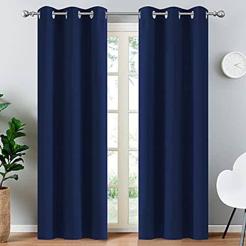 Yakamok Room Darkening Grommet Window Blackout Drapes Thermal Insulated Navy Blue Blackout Curtains for Bedroom(38Wx84L, 2 Panels)